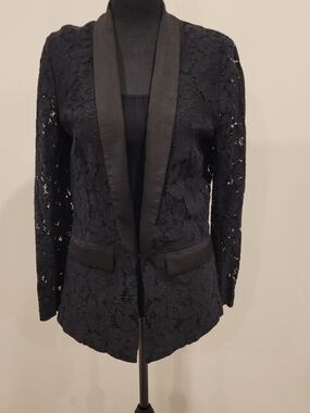 Black Lace Blazer with Satin Shawl Collar